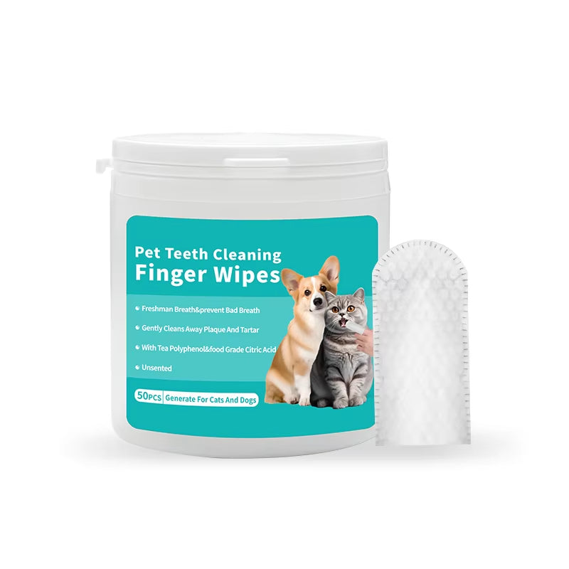 50-Pack Pet Dental Finger Wipes – Cat Oral Cleaning, Tartar Removal & Deodorizing Wipes